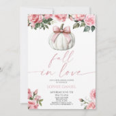 Fall In Love Pink Bow Pumpkin Floral Bridal Shower Kaart (Voorkant)
