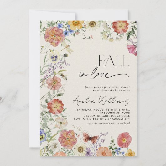 Fall In Love Pressed Wildflower Bridal Shower Kaart (Voorkant)