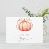 Fall in Love Pumpkin Bow Baby Shower Thank You Bedankkaart (Staand voorkant)