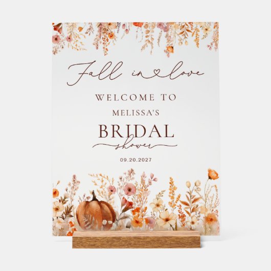 Fall in Love Pumpkin Bridal Shower Welcome Acryl Bord (Voorkant)