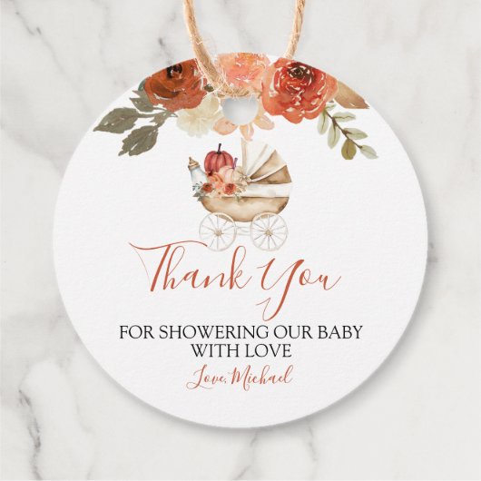 Fall In Love Pumpkin Stroller Floral Baby Shower Bedankjes Labels (Achterkant)