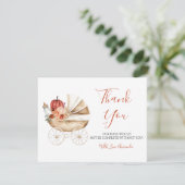 Fall In Love Pumpkin Stroller Floral Baby Shower Bedankkaart (Staand voorkant)