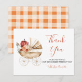 Fall In Love Pumpkin Stroller Floral Baby Shower Bedankkaart (Voorkant / Achterkant)