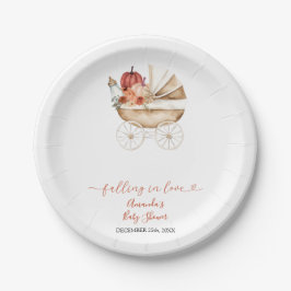 Fall In Love Pumpkin Stroller Floral Baby Shower Papieren Bordje