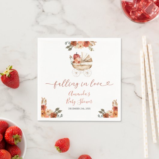 Fall In Love Pumpkin Stroller Floral Baby Shower Servet (Insitu)