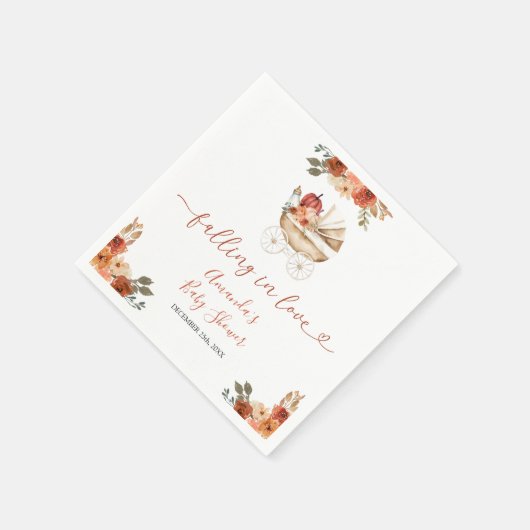 Fall In Love Pumpkin Stroller Floral Baby Shower Servet (Hoek)