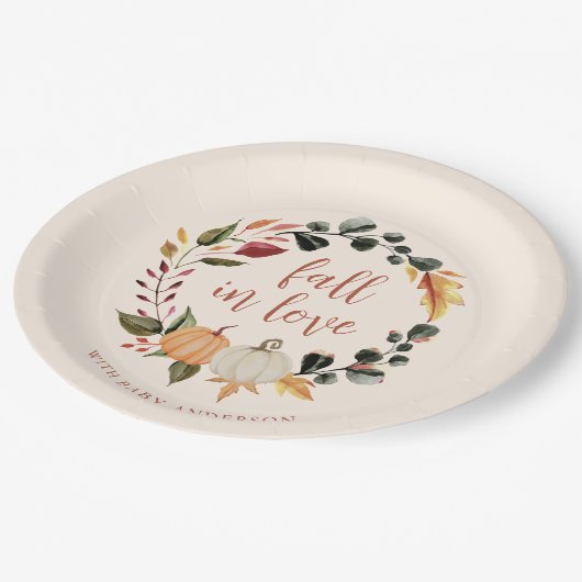 Fall in Love Pumpkin Wreath Baby Shower Papieren Bordje (Gekanteld)