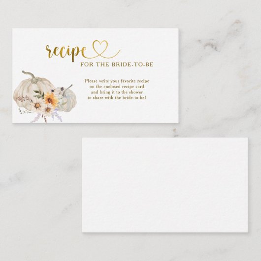 Fall in Love Pumpkins Bridal Shower Recipe Request Informatiekaartje (Voorkant / Achterkant)