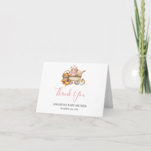 Fall in Love Roze Meisje Beer Baby Shower Vouwkaar Bedankkaart