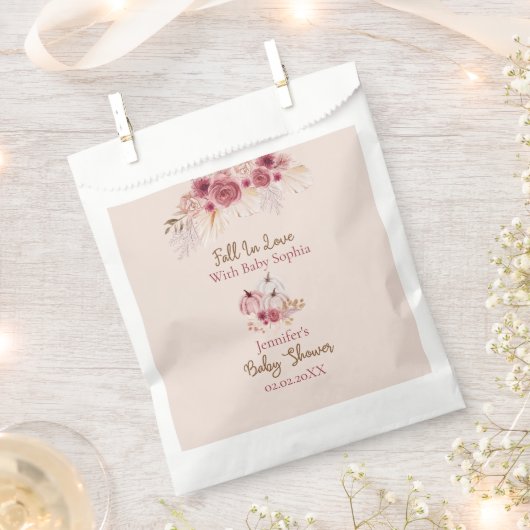 Fall In Love Rustic Fall Pink Pumpkin Baby Shower Bedankzakje (Geknipt)