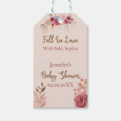 Fall In Love Rustic Pink Floral Baby Shower  Cadeaulabel (Voorkant)