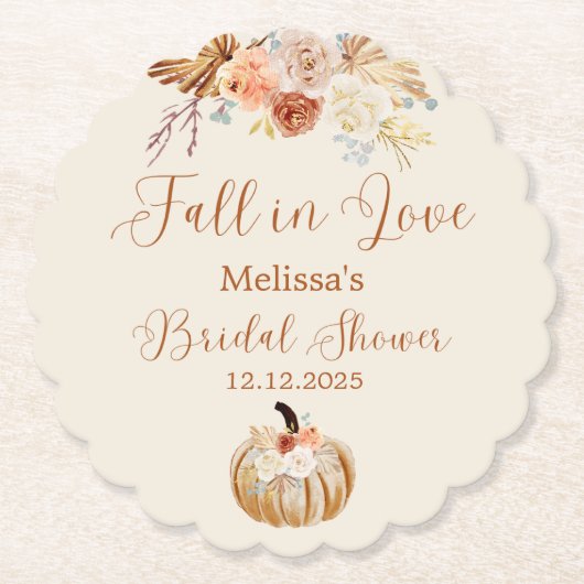 Fall In Love Rustic Terracotta Bridal Shower Kartonnen Onderzetters (Voorkant)