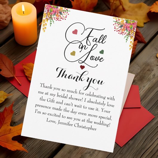 Fall in Love script Bloemen Bruiloftsborrel  Bedankkaart