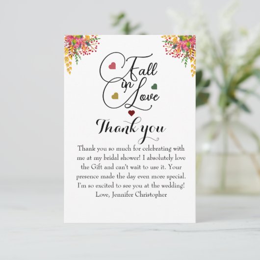 Fall in Love script Bloemige Bruiloftfeest  Bedankkaart (Staand voorkant)