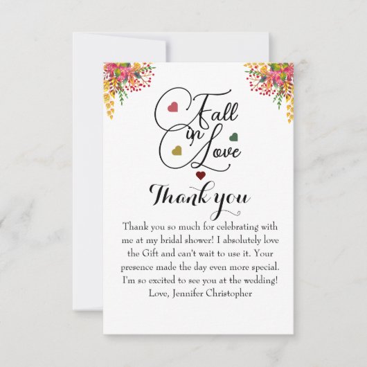 Fall in Love script Bloemige Bruiloftsshowers Bedankkaart (Voorkant)
