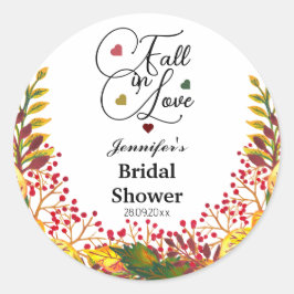 Fall in Love Script Floral Bridal Shower Ronde Sticker