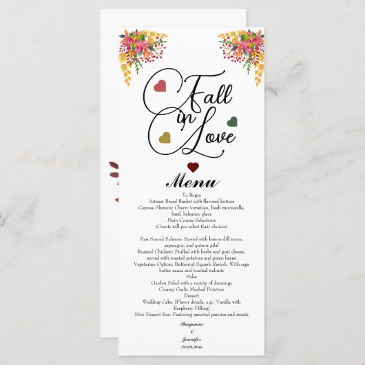 Fall in Love Script Wedding  Menu (Voorkant / Achterkant)