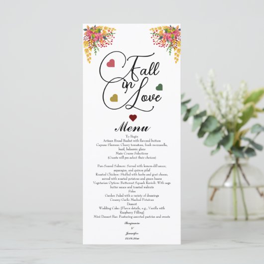 Fall in Love Script Wedding  Menu (Staand voorkant)