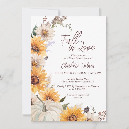 Fall In Love Sunflower Rustic Daisy  Bridal Shower Kaart (Voorkant)
