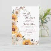 Fall In Love Sunflower Rustic Daisy  Bridal Shower Kaart (Staand voorkant)
