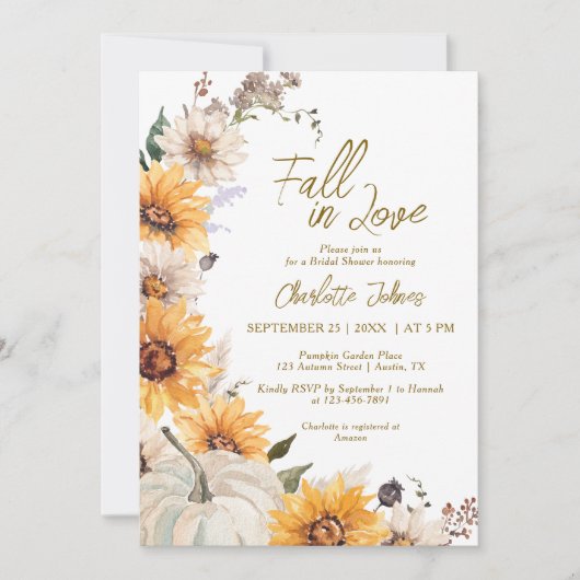 Fall In Love Sunflowers Pumpkin Boho Bridal Shower Kaart (Voorkant)