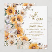 Fall In Love Sunflowers Pumpkin Boho Bridal Shower Kaart (Voorkant / Achterkant)