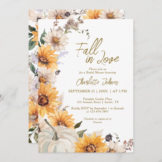 Fall In Love Sunflowers Pumpkin Boho Bridal Shower Kaart (Voorkant / Achterkant)