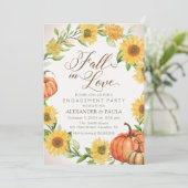 Fall in Love Sunflowers & Pumpkins fall engagement Kaart (Staand voorkant)
