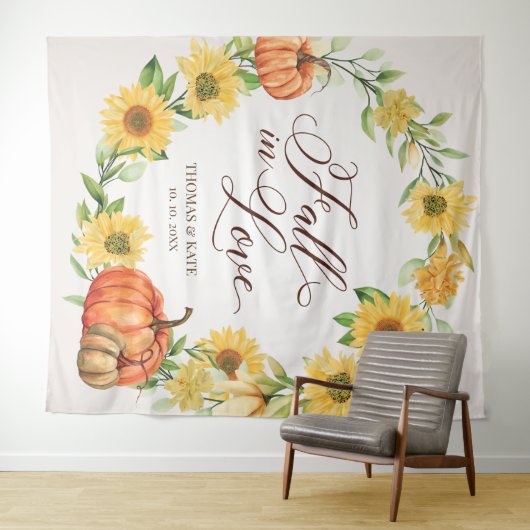 Fall in Love Sunflowers & Pumpkins trouwbanner Wandkleed (In Situ (horizontaal))