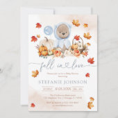Fall in Love Teddy Bear Baby Shower Invitation Kaart (Voorkant)