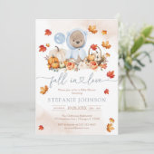Fall in Love Teddy Bear Baby Shower Invitation Kaart (Staand voorkant)