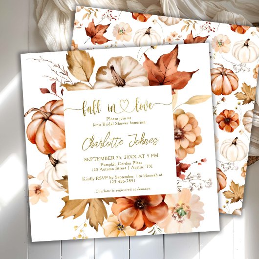 Fall In Love  Terracotta Gold Floral Bridal Shower Kaart