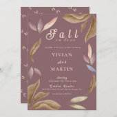 Fall In Love Watercolor Bladeren Bruiloft Kaart (Voorkant / Achterkant)