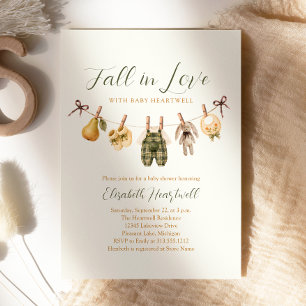 Fall in Love Watercolor Clothesline Baby Shower Kaart