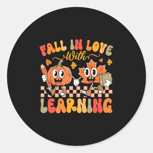 Fall In Love With Learning Autumn Teacher Premium Ronde Sticker (Voorkant)