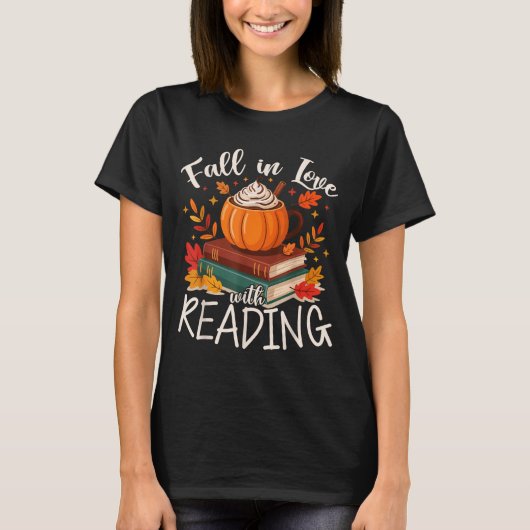 Fall In Love With Reading Autumn Librarian Cute Bo T-shirt (Voorkant)