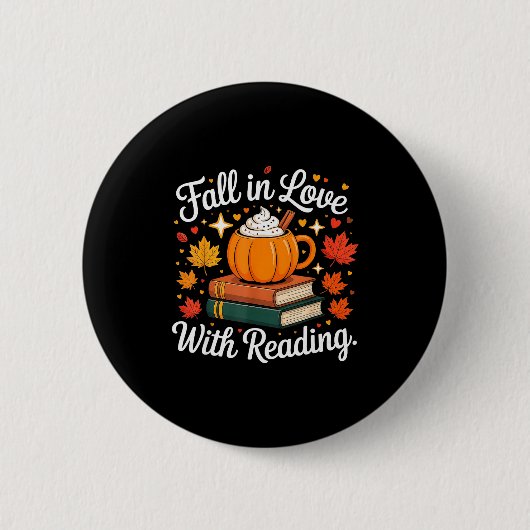 Fall In Love With Reading Autumn Pumpkin Mug Book Ronde Button 5,7 Cm (Voorkant)