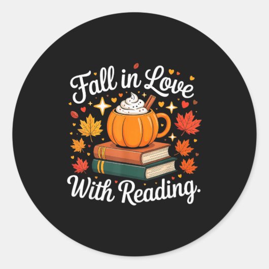 Fall In Love With Reading Autumn Pumpkin Mug Book Ronde Sticker (Voorkant)