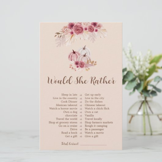 Fall In love Would She Rather Bridal Shower Game (Staand voorkant)