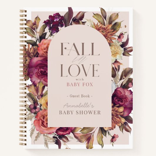 Fall in Love Wreath Pink Baby Shower Guest Book Notitieboek (Voorkant)