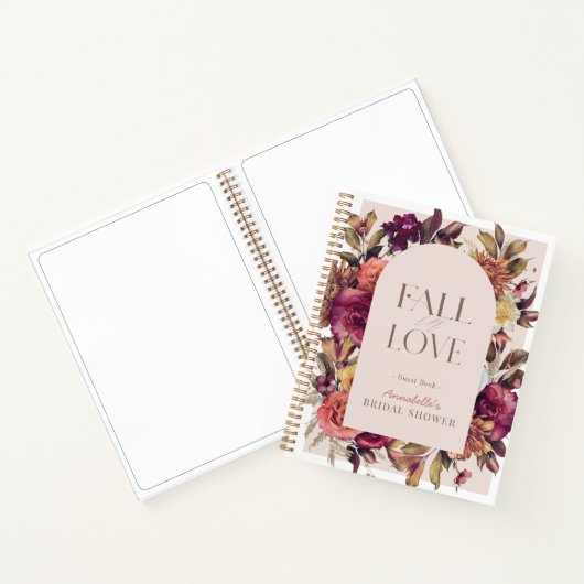 Fall in Love Wreath Pink Bridal Shower Guest Book Notitieboek (Binnen)
