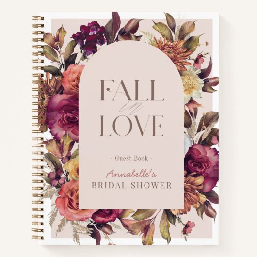 Fall in Love Wreath Pink Bridal Shower Guest Book Notitieboek (Voorkant)