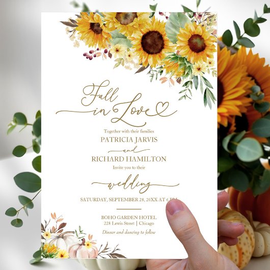 Fall in Love Zonnebloem Pompoen Herfst Bruiloft Kaart
