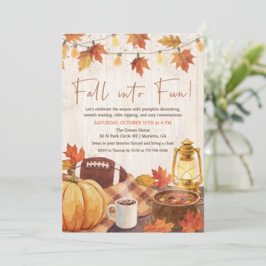 Fall into Fun Autumn Invitation Kaart (Staand voorkant)