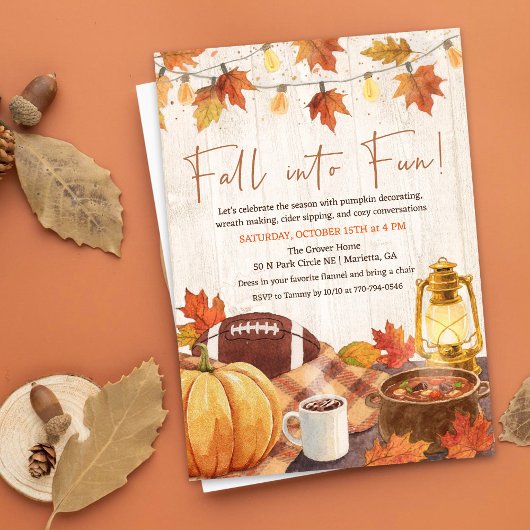 Fall into Fun Autumn Invitation Kaart