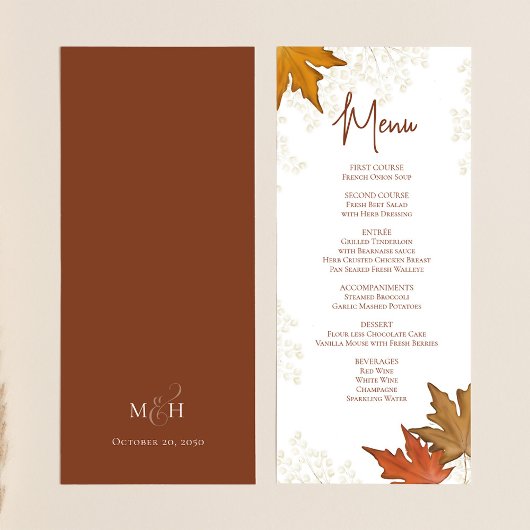 Fall laat elegante bruiloft aangepaste menu