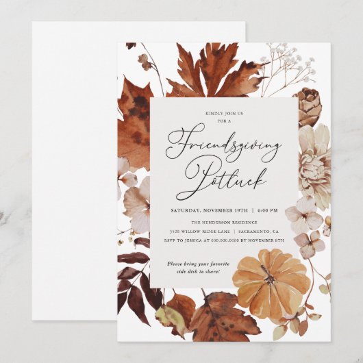 Fall laat Friendsgiving Potluck Thanksgiving achte Kaart (Voorkant / Achterkant)