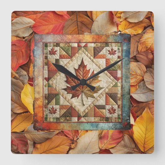 Fall laat kleurrijke herfstklok achter vierkante klok (Voorkant)