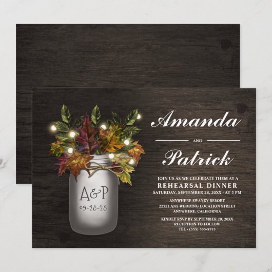 Fall laat Mason Jar repetitie diner uitnodigingen (Voorkant / Achterkant)