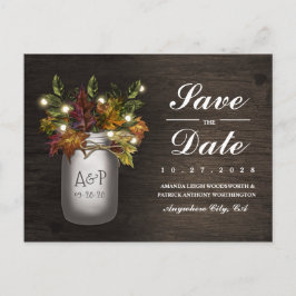 Fall laat Mason Jar Rustic de datumkaarten bewaren Aankondigingskaart